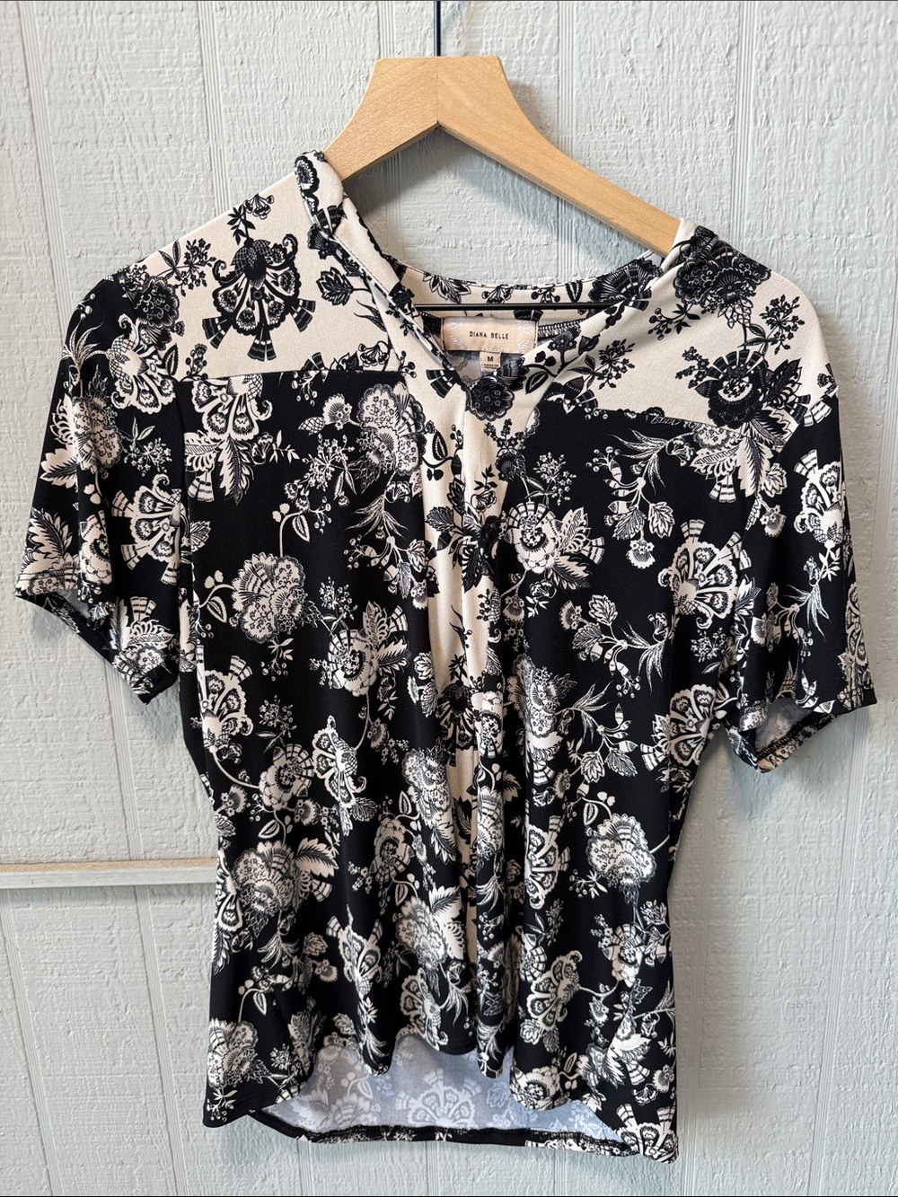 Diane von Furstenberg Black & White Floral Tie-Neck Blouse